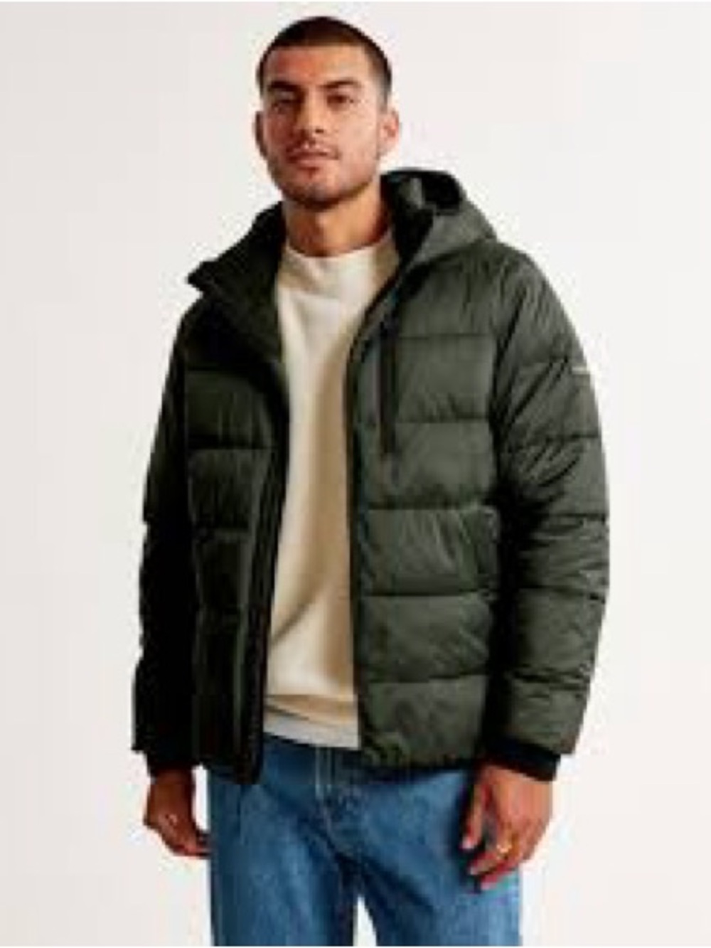 Abercrombie & Fitch Men's AirCloud Puffer Jacket in Olive